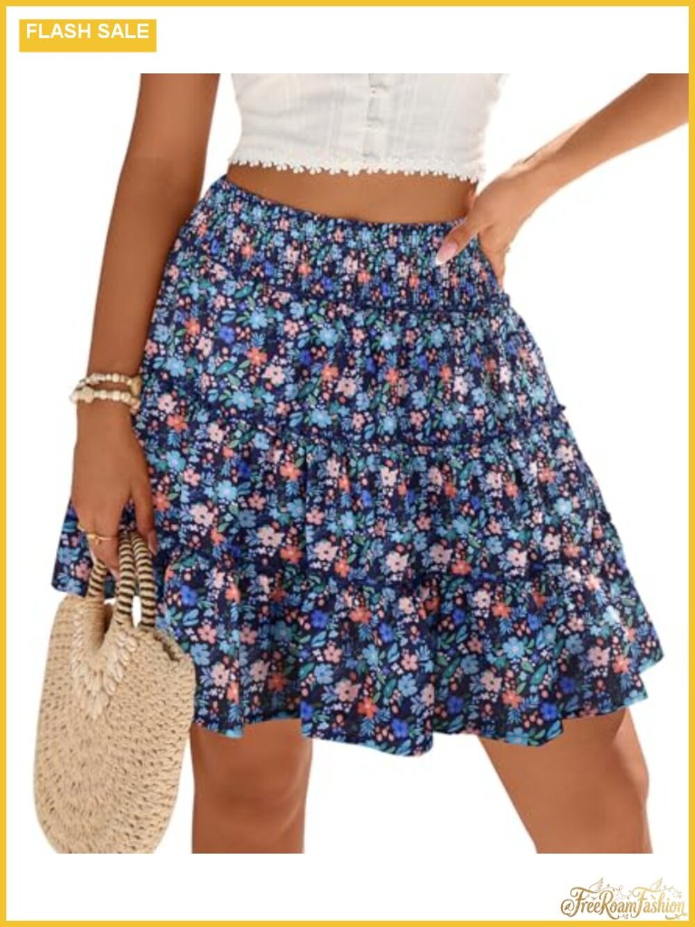 Womens Floral Mini Skort High Waist Ruffle Flowy Polyester Summer